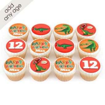 12 Red Dino Cupcakes