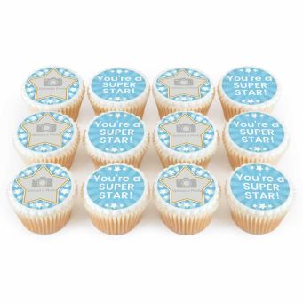 12 Blue Star Photo Cupcakes