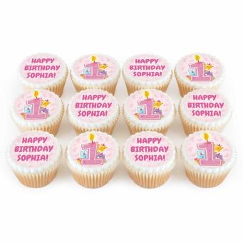 12 Pink First Birthday Cupcakes