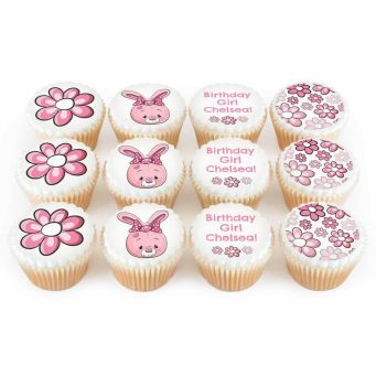 12 Pink Bunny cupcakes