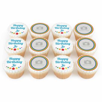 12 Rainbow Photo Cupcakes