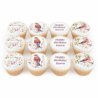 12 Birdy Blossom Cupcakes