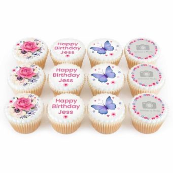 12 Floral Birthday Photo Cupcakes