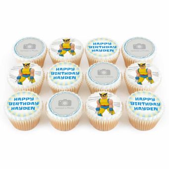 12 Wolf Superhero Photo Cupcakes