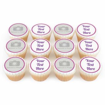 12 Pink Photo & Text Cupcakes