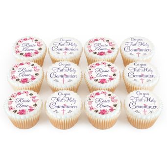 12 Pink Communion Cupcakes