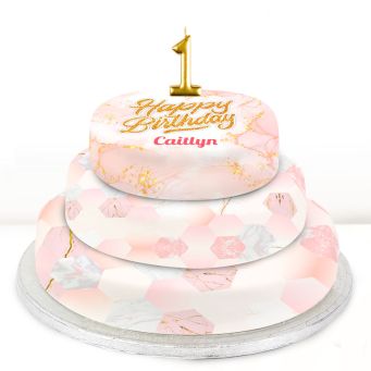 1st Birthday Pink Foil Cake