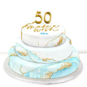 50th Birthday Blue Foil Cake 