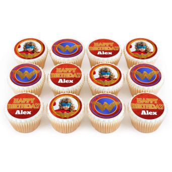 12 Wonder Woman Photo Cupcakes