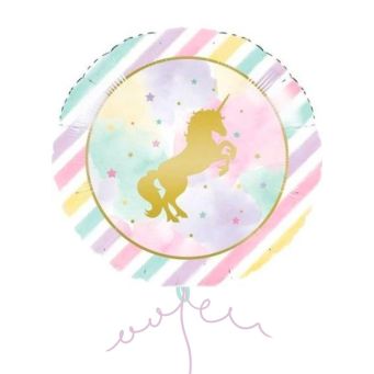 Round Unicorn Pastel and Gold Foil Balloon