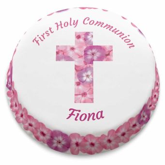 Pink Floral Communion Cake 