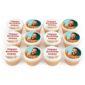 12 Blue Text Cupcakes