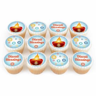 12 Blue Diya Cupcakes