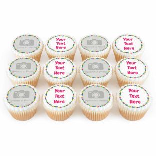 12 Confetti Photo & Text Cupcakes