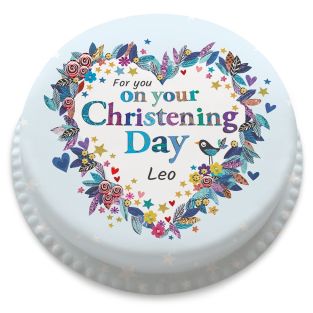 Blue Christening Heart Cake