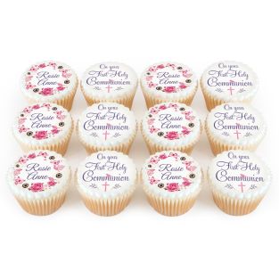 12 Pink Communion Cupcakes