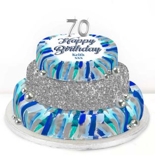 70th Birthday Blue Marble Cake